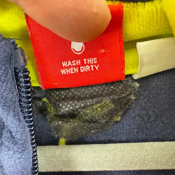 Puma Navy Blue Velour Neon Yellow Trim Full Zip Hooded Jacket Pockets Size 3-6M - Picture 8 of 8
